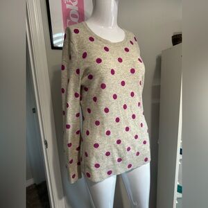 Lord & Taylor Beige Sweater with Magenta Dots Cashmere